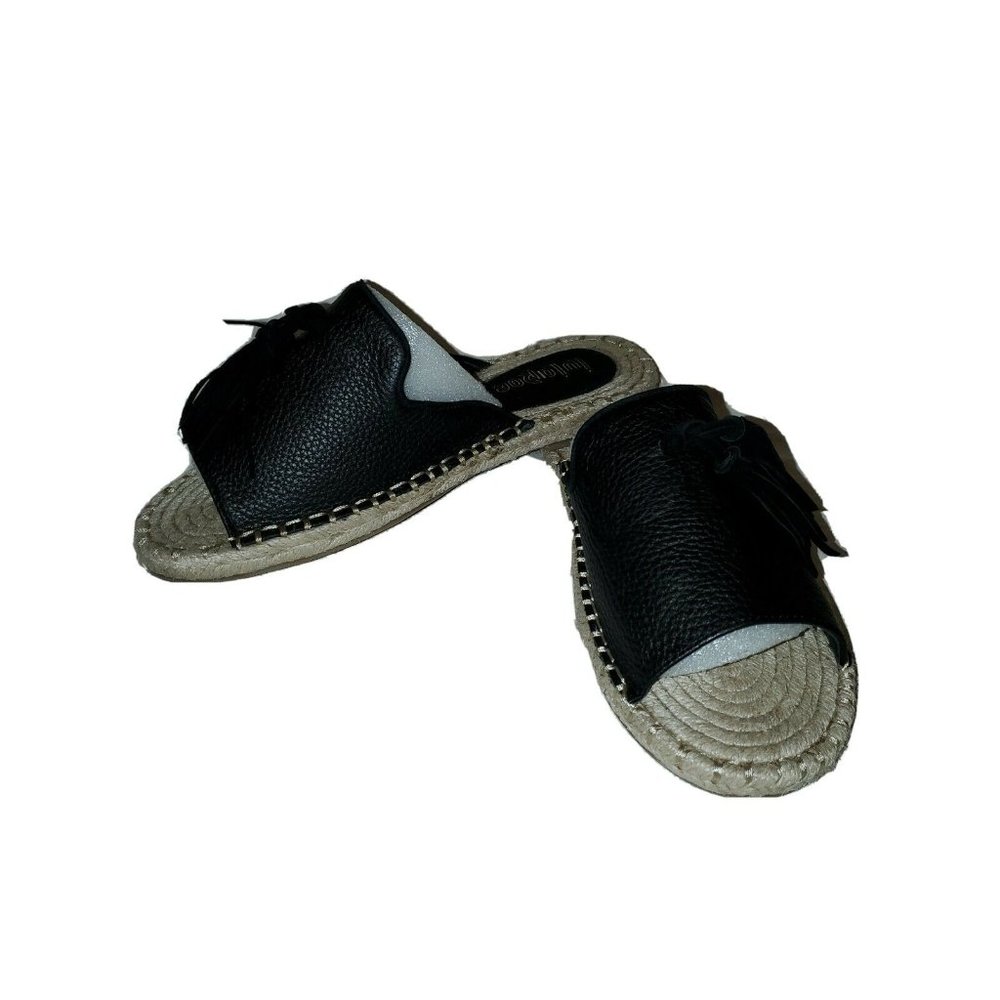 LuLaRoe Womens Black Leather Fringe Tassel Espadrilles Mules Slides Sandals Sz 7